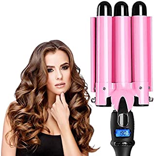 3 Barrel Curling Iron Hair Wand Temperature Adjustable with LCD Temp Display 1 Inch Ceramic Tourmaline Hair Crimper Portable Hair Waver Fast Heating