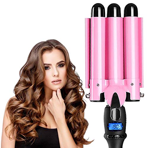 3 Barrel Curling Iron Hair Wand Temperature Adjustable with LCD Temp Display 1 Inch Ceramic Tourmaline Hair Crimper Portable Hair Waver Fast Heating