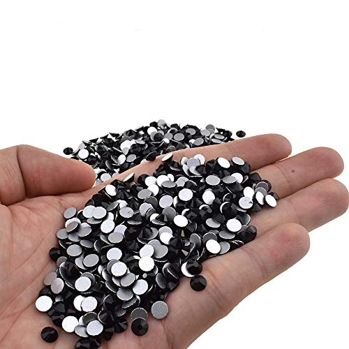 Yadaland Rhinestones Glass SS20 4.7mm Flatback Shiny Round Crystal Gem Stud Bead Sparkle Light Evenly Scattered 3D Effect Peel Off Cleanly for Makeup Nail Clothing DIY Craft Black 1100pcs