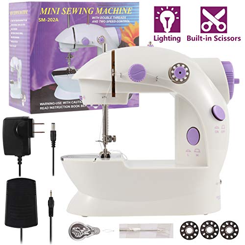 WIOR Mini Sewing Machine for Beginners, Adjustable 2-Speed Double-Thread Electric Sewing Machine, Portable Stitching Machine with Foot Padal, Thread Cutter, Night Light, Perfect for Home Travel Use