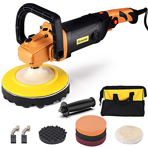 Buffer Polisher, GOLDKIN 7-Inch 1400W 12.7Amp 6-Speed Variable Speed Polisher, Rotary Orbital Polisher, Soft Start Constant Power Constant Speed for Car Polishing Buffing Waxing Sanding Sealing Glaze