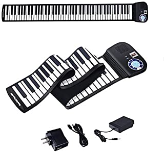 BABY JOY 88 Keys Roll Up Piano, Upgraded Electronic Piano Keyboard, Portable Piano w/Bluetooth, MP3 Headphone USB Input, MIDI OUT, 128 Rhythms, Record, Play, Volume Control (Black, 88Keys)