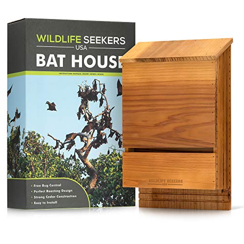 Wildlife Seekers USA - Premium Cedar Wood Bat House - Durable Double Chamber Bat Box for Outdoors - Easy to Mount Wooden Bat Shelter - Attracts and Lures Bats - Simple Eco-Friendly Skeeter Control