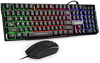 Mafiti Wired Gaming Keyboard Mouse Combo USB Backlit LED Keyboards RGB Mice 3200DPI Compatible with PC Laptop Desktop Computer for Business Office