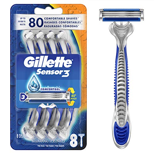 Gillette Sensor3 Men's Disposable Razor, 8 Count, Mens Razors / Blades