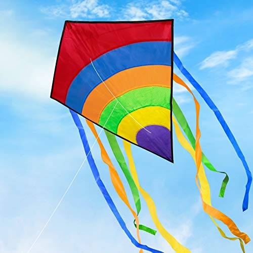 Funyole Large Rainbow Diamond Kite for Kids and Adults, Easy Flyer Colorful Kites Great for Beginners Outdoor Games Activities, Beach Trip 74 × 65cm