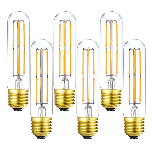 LEOOLS LED Tube Bulbs, T10 Dimmable Tubular Edison Style 6W LED Filament Bulb, 600LM(60W Equivalent), Clear Glass,5.1in, E26 Base Lamp Bulb, for Cabinet Display Cabinet etc. (Warm White 2700K - 6Pcs)