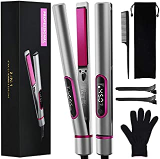 Hair Straightener and Curler 2 in 1,GOOLEEN Flat Iron for Hair Styling,1 Inch Extra-Long Tourmaline Ceramic Titanium Plate,Fast Heat Straightening Curling Iron,LCD Display Adjustable Temp 290-450