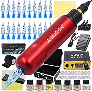 PRO Tattoo Kit - Jconly FANT Pro Rotary Tattoo Machine Pen with LCD Power Supply and 20pcs Advanced Cartridges Needles Tattoo Supplies Complete Tattoo Kit for Tattoo Beginners and Artists(Red)