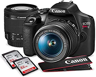 Canon T7 EOS Rebel DSLR Camera with EF-S 18-55mm f/3.5-5.6 is II Lens W/Telephoto & Wideangle Lens 3 Pc. Filter Kit + Tripod + Flash & 2 X 32GB SD Card and Basic Accessory Kit