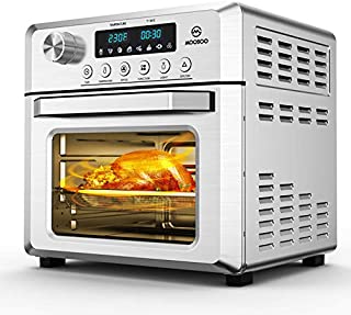 MOOSOO 19 Quart Air Fryer Oven for Large Family, 8-in-1 Combo Convection Roaster with LED Display, 1500W & Large Glass Window Air Fryer Toaster Oven, Double Tube Uniform Heating, Super Durable Stainless Steel Body