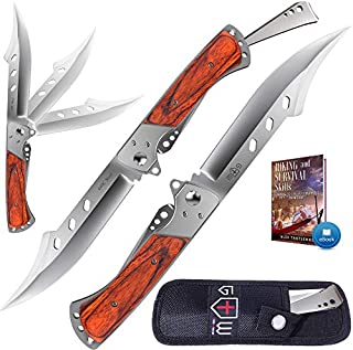 Grand Way Hunting Folding Knife with Rosewood Handle - Tactical EDC Pocket Knife - Foldable Long Blade Pocket Knife - Big Blade Folding Knife - Birthday Christmas Gifts for Men 4172 K