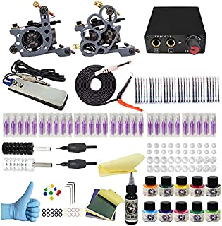 Wormhole Tattoo Complete Tattoo Kit for Beginners Tattoo Power Supply Kit 10 Tattoo Inks 30 Tattoo Needles 2 Pro Tattoo Machine Kit Tattoo Supplies SL-TK034