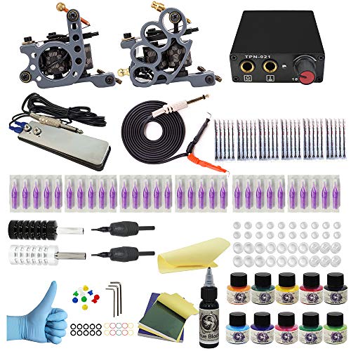 Wormhole Tattoo Complete Tattoo Kit for Beginners Tattoo Power Supply Kit 10 Tattoo Inks 30 Tattoo Needles 2 Pro Tattoo Machine Kit Tattoo Supplies SL-TK034