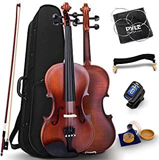 Pyle Full Size Beginner Violin - 4/4 23-Inch Student Full Size Violin Starter Kit Adult w/ Premium Travel Case & Student Bow, Extra Strings, Digital Tuner, Shoulder Rest & Cleaning Cloth - PGVILN20