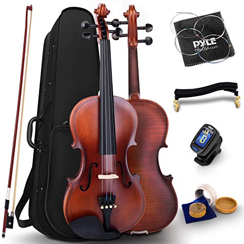 Pyle Full Size Beginner Violin - 4/4 23-Inch Student Full Size Violin Starter Kit Adult w/ Premium Travel Case & Student Bow, Extra Strings, Digital Tuner, Shoulder Rest & Cleaning Cloth - PGVILN20