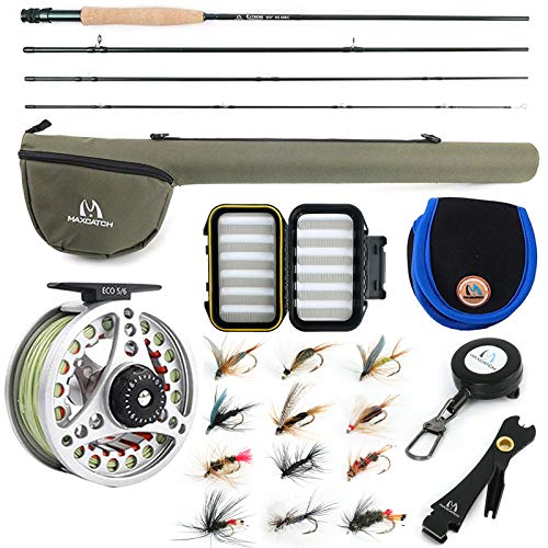 M MAXIMUMCATCH Maxcatch Extreme Fishing Combo Kit 3/5/6/8 Weight, Starter Rod and Reel Outfit, with a Protective Travel Case (5wt 90 4pc Rod,5/6 Reel)