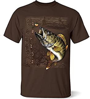 Follow the Action Walleye Walleye Hunter One-Sided 100% Cotton Short Sleeve Fishing T-Shirt Dark Chocolate