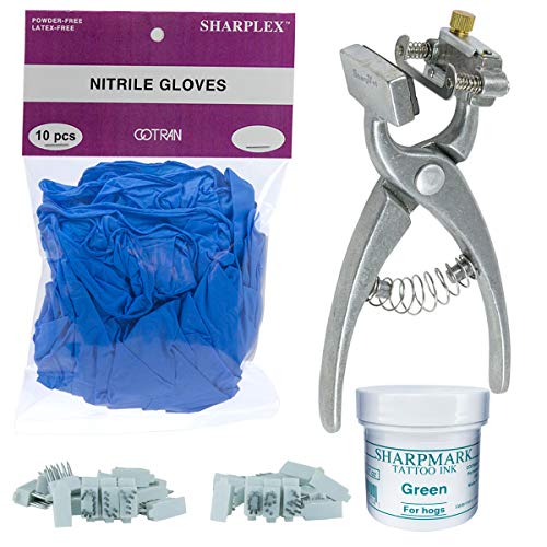 BOCCS Small Animal Complete Tattoo Kit with 0-9 and A-Z, Nitrile Gloves, and Green Ink for Identification of Sheep, Pigs, Goats, Cats, Rabbits, Dogs