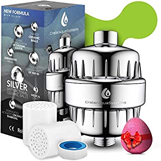 15 Stages Shower Water Filter with Silver layer - remove Chlorine Fluoride Lead - 2 Cartridge Replacement for Showerhead filters - Filtered showers head softener for hard water