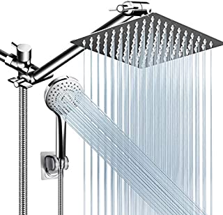 Shower Head Combo,8 Inch High Pressure Rain Shower Head with 11 Inch Adjustable Extension Arm and 5 Settings Handheld Shower Head Combo,Powerful Shower Spray Against Low Pressure Water with Long Hose