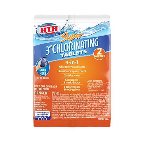 HTH 42032 Super 3-inch Chlorinating Tablets Swimming Pool Sanitizer, 6 oz