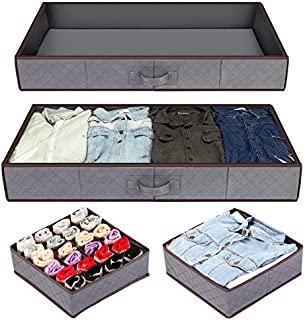 Anyoneer Under bed Storage Containers, Drawer Organizer, Set of 4, UnderBed Storage for Clothes, Blankets and Shoes, Woven Fabric with Panel Structure, 39.5'' x 17.7'' x 5.9'' (Gray)