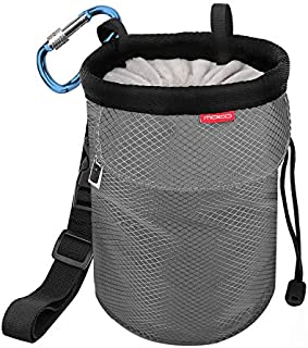 MoKo Chalk Bag, Drawstring Rock Climbing Chalk Bag Bouldering Chalk Bag Bucket with Adjustable Belt & Zippered Pockets and Carabiner for Rock Climbing Weight Lifting Gymnastics Crossfit - Gray