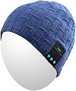 Qshell Washable Bluetooth Beanie Winter Hat Short Skully Cap with Bluetooth Stereo Headphones Mic Hands Free Rechargeable Battery Compatible with Mobile Phones, iPhone, iPad, Laptops, Tablets - Blue