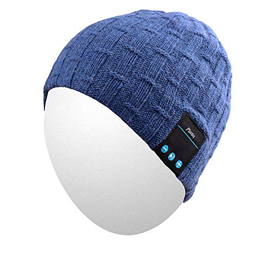 Qshell Washable Bluetooth Beanie Winter Hat Short Skully Cap with Bluetooth Stereo Headphones Mic Hands Free Rechargeable Battery Compatible with Mobile Phones, iPhone, iPad, Laptops, Tablets - Blue