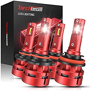 Torchbeam T2 9005/HB3 H11/H8 LED Headlight Bulb Kit, High Beam Low Beam, 16000lm 6500K Cool White, 400% Brightness, Compact Design, Replacement Bulbs, Pack of 4