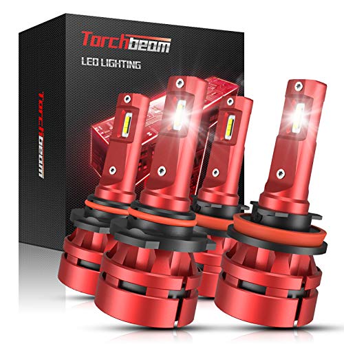 Torchbeam T2 9005/HB3 H11/H8 LED Headlight Bulb Kit, High Beam Low Beam, 16000lm 6500K Cool White, 400% Brightness, Compact Design, Replacement Bulbs, Pack of 4