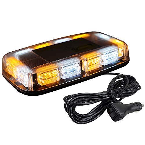 [Upgraded 5] ASPL 48LED Roof Top Strobe Lights, High Visibility Emergency Safety Warning LED Mini Strobe Light bar with Magnetic Base for 12-24V Snow Plow, Trucks, Construction Vehicles (Amber/White)