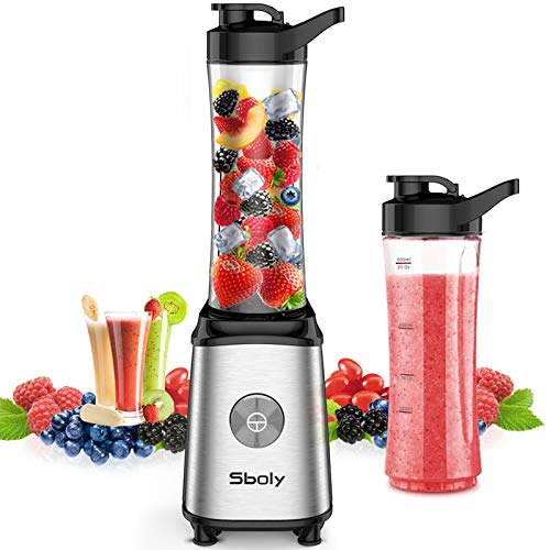 Sboly Personal Blender, Single Serve Blender for Smoothies and Shakes, Small Juice Blender with 2 Tritan BPA-Free 20Oz Blender Cups and Cleaning Brush, 300W