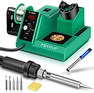 Soldering Station, Merece Digital Soldering Iron Kit w/ 176-896 Adjustable Temperature (C/F), Standby & Sleep, Temperature Lock, 5 Solder Tips, Tip Cleaner, Solder Wire, Sucker - Fast Heating Up