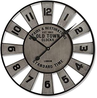 WHW Whole House Worlds Iconic Mechanics Wall Clock, Vintage Industrial Style, Analog, Metal, Over Sized, Rustic Round, Over 2 Ft Diameter (29 Inches Diameter) 1 AA Battery (Not Included)