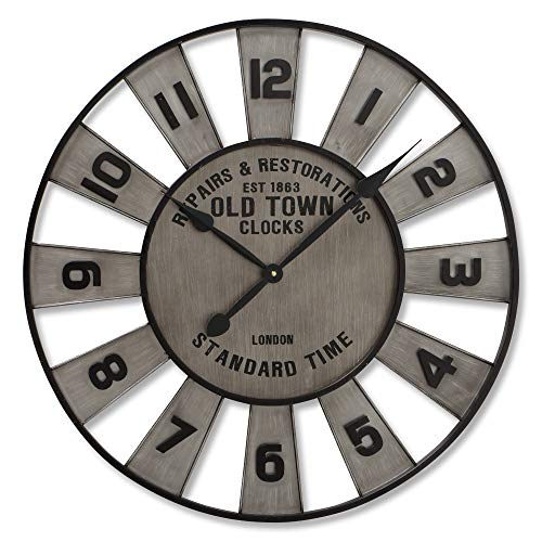 WHW Whole House Worlds Iconic Mechanics Wall Clock, Vintage Industrial Style, Analog, Metal, Over Sized, Rustic Round, Over 2 Ft Diameter (29 Inches Diameter) 1 AA Battery (Not Included)