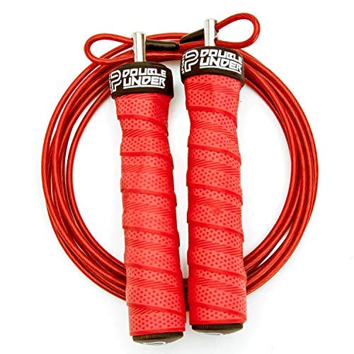 Jump Rope Workout System for Double Unders, 2 Cable Weights for Heavy and Light Skipping, Speed Grip for WOD, HIIT Workouts, MMA or Boxing, 10 Foot Adjustable for Men and Women (Red)