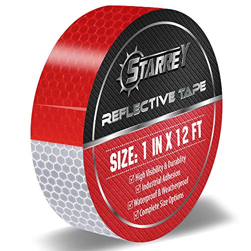 Starrey Reflective Tape Red White 1 in X 12 FT Waterproof Self Adhesive Trailer Safety Caution Reflector Conspicuity Tape for Trucks Cars 
