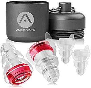 Audiomate High-Fidelity Earplugs with Metal Keychain Carry Case and 2 Interchangeable Earbuds Comfortable Soft Silicone HiFi Noise Attenuating Ear Plugs for Musicians, Concert, Sleeping & More