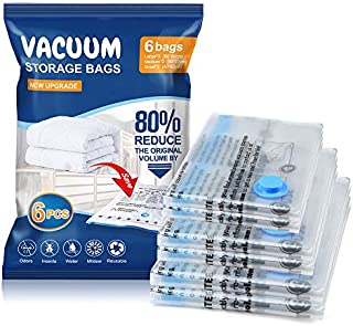 Accenter Vacuum Storage Bags 6 Pack (2 xLarge, 2 x Medium, 2 x Small) Save 80% More Space for Duvets Blankets Pillows Clothes Comforters