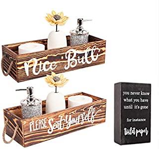 iDelightz Nice Butt Bathroom Decor Box and Cute Box Sign - 2 Sides of Funny Bathroom Signs - Rustic Home Decor / Toilet Paper Storage for Farmhouse Bathroom Decorations (Brown) Bundle 2 items