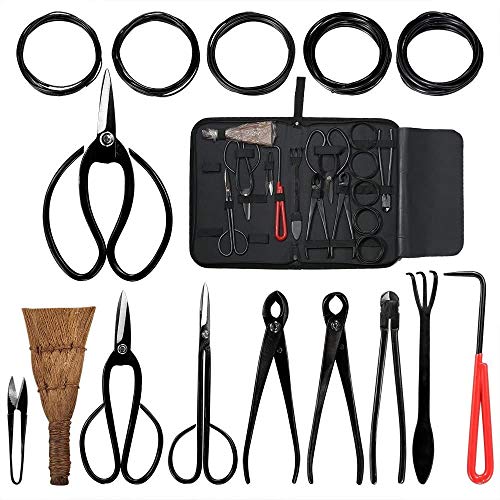 Adikoo Bonsai Tools 10PCS Kit with Case,Carbon Steel Scissor Cutter Shear Set Garden Plant Tree Tools