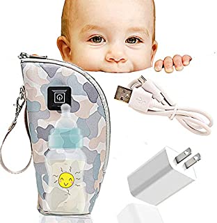 QUERLY Baby Bottle warmer cover, Portable Car Travel Bottle Warmer USB Milk Heat Keeper Maintain Milk Warm,Infant Feeding Bottle Thermostat for indoor,Outdoor, Traveling,Driving (Camouflage-zipper)