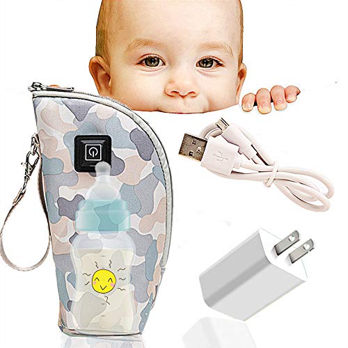 QUERLY Baby Bottle warmer cover, Portable Car Travel Bottle Warmer USB Milk Heat Keeper Maintain Milk Warm,Infant Feeding Bottle Thermostat for indoor,Outdoor, Traveling,Driving (Camouflage-zipper)