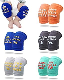 Funplus Baby Knee Pads For Crawling - Anti Slip Knee Pads For Babies Infant Toddler Boys And Girls - Adjustable Breathable - Cute Funny Quotes - 5 Pair Set - 6 to 18 Month