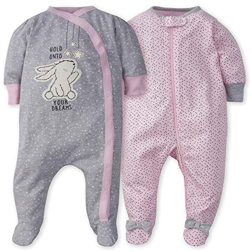 Gerber Baby Girls' 2-Pack Sleep'N Play, Bunny Love, 6-9 Months