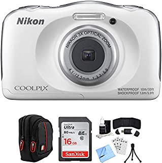 Nikon COOLPIX W100 13.2MP Digital Camera w/ 3X Zoom Lens (Renewed) with 16GB Bundle Includes, Sandisk Ultra SDHC 16GB Memory Card + Point and Shoot Field Bag Camera Case + Many More