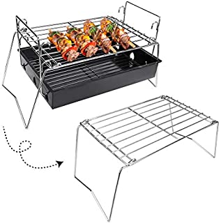 WIOR Charcoal Grill Camping Grill Portable Grill Mini Grill - Stainless Steel Folding BBQ Mesh Barbecue Grill for Outdoor Camping , Barbecues, Camping, Tailgating, Traveling