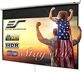Elite Screens Manual B 100-INCH Manual Pull Down Projector Screen Diagonal 16:9 Diag 4K 8K 3D Ultra HDR HD Ready Home Theater Movie Theatre White Projection Screen with Slow Retract Mechanism M100H